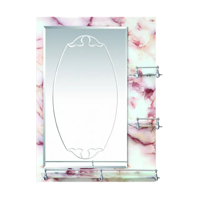 Espejo decorativo de baño grabado en mármol, montado en la pared, espejo de doble cara con estante