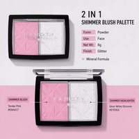 Palette de fard à joues et d'enlumineur 2 en 1 à haute pigmentation, fard à joues rose mat, enlumineur scintillant, cosmétiques, étiquette privée, logo personnalisé, vente en gros