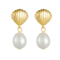 Vente en gros de boucles d'oreilles vintage en perles irrégulières Boucles d'oreilles pendantes en argent sterling 925 plaqué or avec perles d'eau douce naturelles