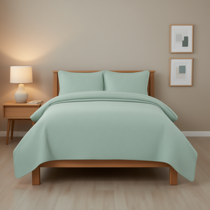 Ensemble de couvre-lit réversible Seafoam en polyester, style simple et uni, avec surpiqûres - Product Image 2