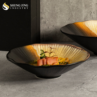 Service de vaisselle japonais bicolore personnalisé en porcelaine profonde – Saladiers et bols à fruits pour restaurants occidentaux, idéal pour servir des plats et des fruits