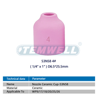 Buse en céramique d'alumine série TEMWELL 53N pour torche de soudage TIG WP17 WP18 WP20 WP24 WP25 WP26 à connexion rapide Hydrogène/Argon