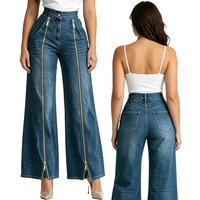 Jean large à double fermeture éclair pour femme, taille haute, en denim fluide, coupe droite, ample, décontracté, style streetwear