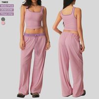 Ensemble décontracté pour femme à pois, pantalon large, débardeur court ajusté color block, pantalon long, ensemble de sport et yoga