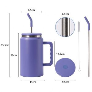 50oz 304 Stainless Steel Double-Walled 50oz Insulated <b>Cup</b>, <b>Large</b> Capacity Creative Car Tumbler <b>Cup</b> Mug with Handle and Straw - Product Image 6