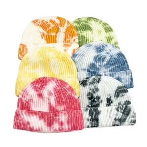 Mehrfarbige gestrickte Manschette Mütze Yuppie Cap Tie Dyed Hats Skull cap für Winter kaltes Wetter Tuque Beenies CUSTOM Private LOGO