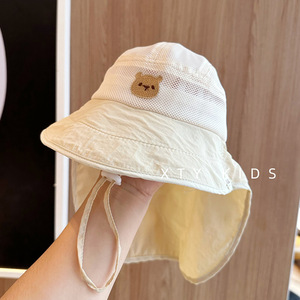 Lindo diseño de oso transpirable verano bebé sol sombrero niñas chal cuello protección gran cornisa color a juego <span class=keywords><strong>protector</strong></span> <span class=keywords><strong>solar</strong></span> sombrero - Product Image 2