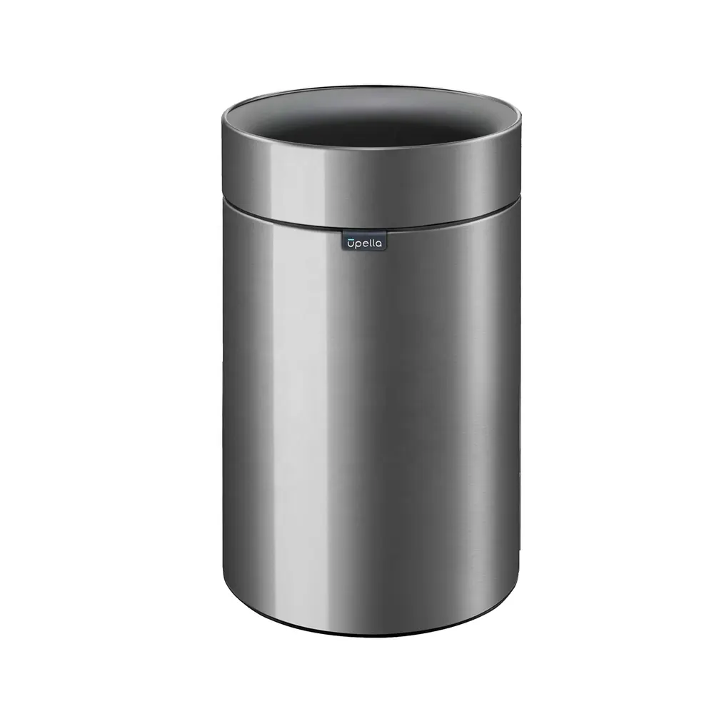 American Style 9L Open Top Stainless Steel Trash Can round Waste Bin without Lid for Home Use