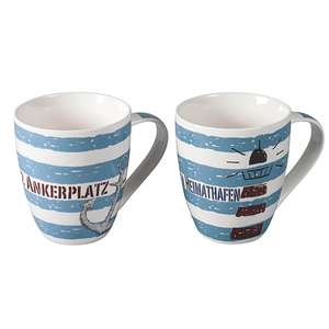Kaffeebecher maritim heimathafen/ankerplatz porzellan sortiert 470มล. 11,5ซม. Ø10cm blau/weiβ - Product Image 1