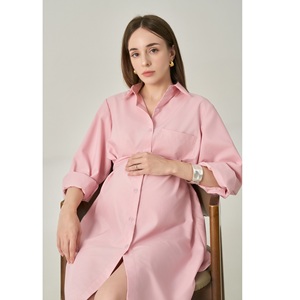 Vestidos Casuales de Verano de Algodón Tejido Minimalistas con Cuello Vuelto y Manga Regular, Transpirables, de Cintura Holgada, con Logo Frontal, Estilo Vietnamita - Product Image 3