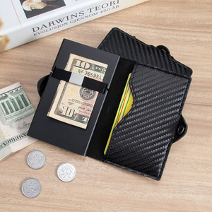 New Design Fashion High Quality Carbon Fiber Real Leather Smart Cardholder RFID Blocking Automatic Pop Out <b>Card</b> <b>Holder</b> <b>Wallet</b> - Product Image 1