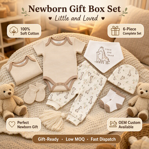 Caja <span class=keywords><strong>de</strong></span> Regalo para Bebé Recién Nacido, Set <span class=keywords><strong>de</strong></span> Ropa <span class=keywords><strong>de</strong></span> Algodón 100% Unisex, Mameluco Suave, Babero, Gorro, Calcetines, 0-6 Meses, Baby Shower, Logotipo Personalizado OEM - Product Image 1