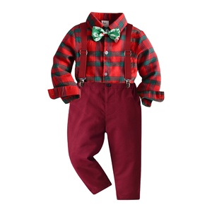 Boutique Christmas Eve Outfitstoddler <strong>Boy</strong> Clothes Set Plaid T-Shirt Red Pants Children's Outfit <strong>Boys</strong> <strong>Clothing</strong> Sets Kids Wear - Product Image 1