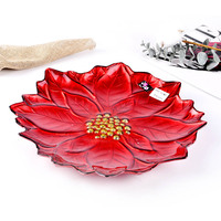 Assiettes décoratives en verre de luxe en gros, assiettes en verre Lotus 31,5 cm avec perles dorées pour usage domestique et mariage