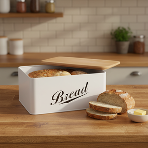 Contenitore per Pane con Coperchio <span class=keywords><strong>in</strong></span> Bambù, Organizzatore da Cucina, Cestino <span class=keywords><strong>Portapane</strong></span> con Taglierina <span class=keywords><strong>in</strong></span> Bambù, Scatola <span class=keywords><strong>in</strong></span> Metallo Premium - Product Image 2