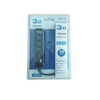 Kabel data transmisi tinggi USB 3.0 hub, kabel usb 4 in 1 out dengan lampu LED kemasan individual