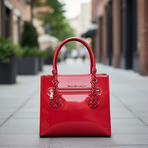 Sac fourre-tout de luxe rouge pour femme Fana Jena avec fermeture éclair, en jean, imprimé lettres, poignées tressées, bandoulière amovible - Product Image 2