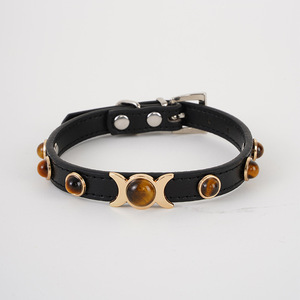 Nuevo <span class=keywords><strong>collar</strong></span> de Mascota de piedra de ojo de tigre hebilla de metal <span class=keywords><strong>collar</strong></span> de perro de cadena de perro de cuero PU - Product Image 5