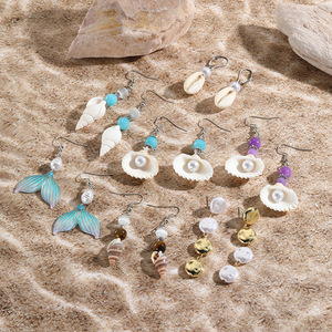 Nuevos Aretes de la Colección Océano, Estilo Bohemio, con Conchas y Piedras Naturales, Juego de Aretes Largos con Perlas - Product Image 3
