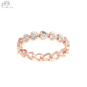Anillo Apilable de Oro Rosa de 18K con Diseño de Corazón Hueco de Media Eternidad, Anillo de Diamantes Naturales Reales, Regalo de Cumpleaños para Chicas - Product Image 3