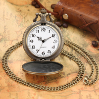 Collar con Colgante de Búho Tallado Retro, Reloj de Bolsillo de Cuarzo de Bronce Antiguo con Cadena