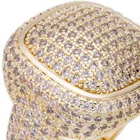Bague Hip Hop en Laiton pour Femme, Grande, Carrée, Entièrement Sertie de Zircons Cubiques (CZ), Style Western, Bijou de Déclaration Scintillant pour Soirée - Argent/Or
