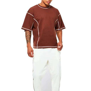 T-<span class=keywords><strong>shirt</strong></span> surdimensionné en coton 100% OEM, t-<span class=keywords><strong>shirt</strong></span> vierge personnalisé, t-<span class=keywords><strong>shirt</strong></span> uni avec surpiqûres contrastées, t-<span class=keywords><strong>shirt</strong></span> coupé et cousu pour homme - Product Image 5
