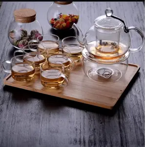 Tea Set Wholesale Custom Transparent Borosilicate Glass Portable Tea Sets With Teapot With Tea Warmer Lead Free