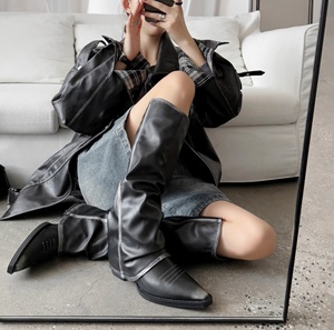 <b>Waterproof</b> Genuine Leather Upper <b>Sheepskin</b> Lining Breathable Chelsea <b>Boots</b> Leopard/Floral Pattern Ankle Midi Height - Product Image 3