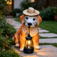 Solar-Gartenleuchte in Hundeform aus Kunstharz, Handbemalte Welpen-Statue mit Solar-Laterne, Dekorative Beleuchtung für Innen & Außen