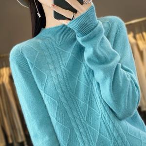 Maglione Morbido Casual 100% Lana a Collo Alto con Maniche Lunghe Bottoni <span class=keywords><strong>Pizzo</strong></span> e Volant Lavorato a <span class=keywords><strong>Maglia</strong></span> Elegante per Feste Autunno Inverno - Product Image 6