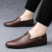 Mocassins d'automne pour hommes en cuir de vache véritable, à enfiler, avec semelles souples, respirants, chauds et amortissants, chaussures décontractées