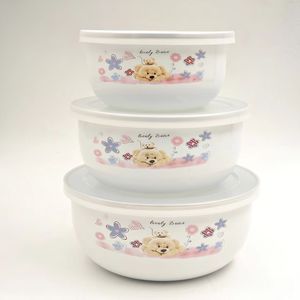 Bols de rangement en émail et en faïence Ensemble de bols à salade de nouilles aux fruits et soupes blanches Matériau en émail, adapté au café - Product Image 1