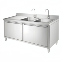 Évier simple, double ou triple en acier inoxydable 201 304 avec robinet, pour usage professionnel en cuisine de restaurant commercial