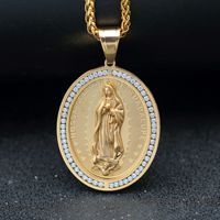 Hip Hop Sculpture Vierge Marie Religieux Chrétien Étanche Sans Ternissure En Acier Inoxydable Bijoux Pendentif Colliers pour Homme Mâle