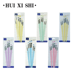 Ensemble de pinceaux à <span class=keywords><strong>peinture</strong></span> acrylique HUIXISHI, 6 pièces, manche en plastique, poils en nylon, virole en métal, pinceaux plats, éventail, angulaires, <span class=keywords><strong>peinture</strong></span> artistique, <span class=keywords><strong>huile</strong></span> - Product Image 1