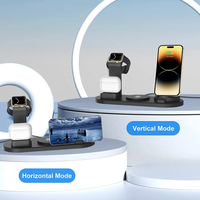 Pengisi Daya Nirkabel Cepat 15W Berkualitas Tinggi dengan Lampu & Penyangga Elektrik QC4.0 3-in-1 untuk Ponsel, Earphone, Jam Tangan