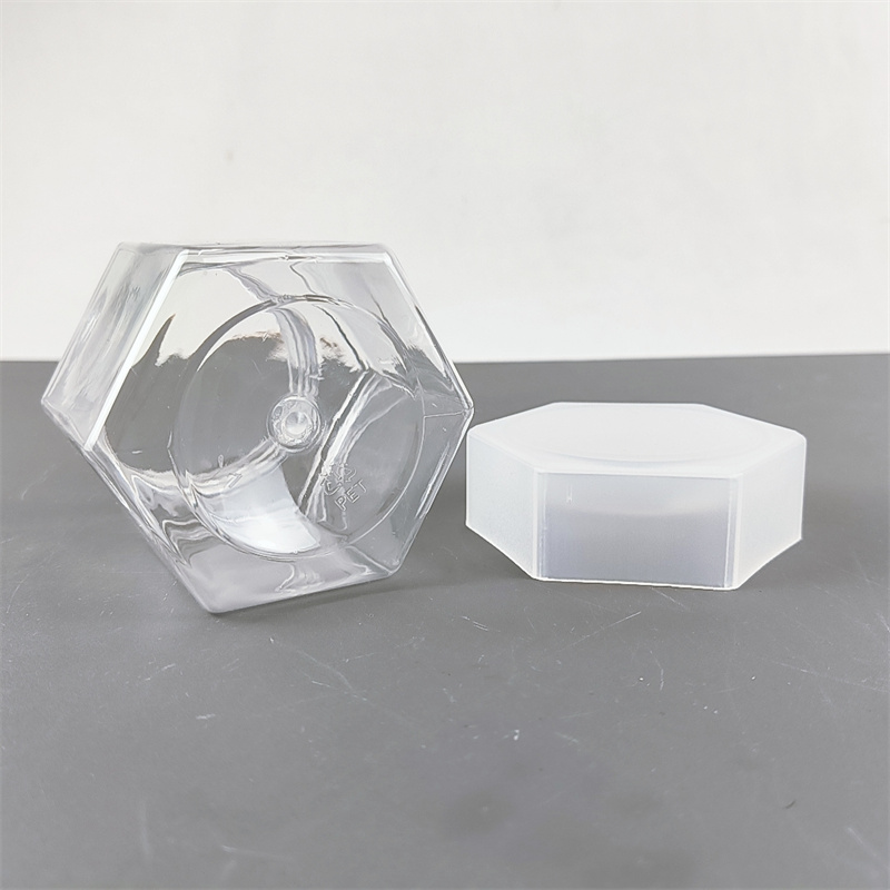 Free Sample Hexagonal PET Plastic Jar Food Packaging Candy Jar clear sealed Jam Jar