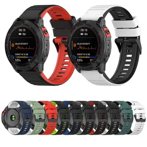 Pulseira de relógio de silicone macia, pulseira de relógio de duas cores para garmin fenix 7 6 5 22mm, pulseira para garmin fenix 7x6x5x26mm