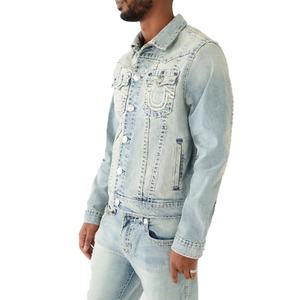 แจ็คเก็ตยีนส์ผู้ชายแบบสบายๆ แฟชั่นขายส่ง ตกแต่งด้วยเชือกเย็บ  รับทำโลโก้ตามสั่ง - Product Image 6