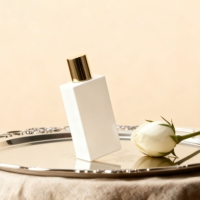 Flacon de parfum vaporisateur carré de luxe de 50ml en gros et personnalisé, flacon de parfum blanc en verre rechargeable