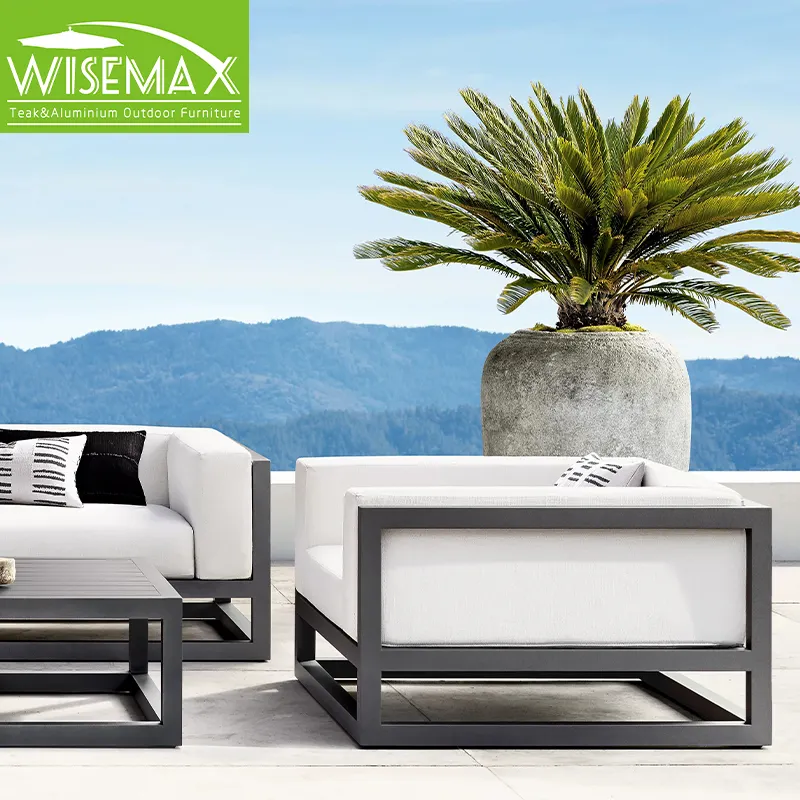 Wisemax mobília de alumínio conjunto de mobília ao ar livre sofá acessório de braços seccional de jardim à prova d'água com mesa de chá e café para pátio
