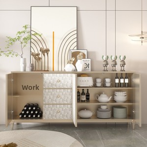 Shell Solid Wood Light Luxury <strong>Sideboard</strong> Integrated Wall <strong>Kitchen</strong> Storage <strong>Cabinet</strong> with Champagne Gold Finish for Small Apartments - Product Image 4
