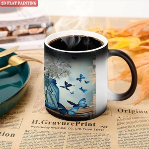 Frosted Black 11oz Ceramic Color Changing Magic <b>Mug</b> With <b>Butterfly</b> Art Design - Product Image 5