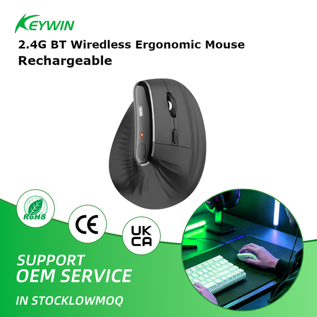 Keywin M780 OLED Screen Rechargeable Right-hand 2.4g BT Ergonomic Mouse Custom 6D Dual Mode Silent Wireless Vertical Mouse