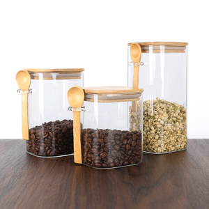 Tapa hermética Cocina cuadrada Almacenamiento en el hogar Frascos de vidrio Contenedores <span class=keywords><strong>con</strong></span> tapas de bambú y <span class=keywords><strong>cuchara</strong></span> - Product Image 2