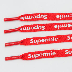Lacets plats en polyester rouge de haute qualité 100-120 cm, lacets de chaussures personnalisés en usine, lacets imprimés avec logo - Product Image 1