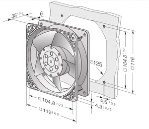 Ventilador axial de refrigeración para gabinete de servidor ebmpapst DV4118/2NPU 12038 de 12 cm, 48 V CC, 0.46 A, 31 W, 6000 RPM, 161.9 CFM, IP55, PWM - Product Image 6