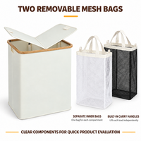 Panier à linge double avec 2 sacs amovibles, 2 sections, poignées en bambou, multifonctionnel, gain de place, rangement de vêtements pour la salle de bain