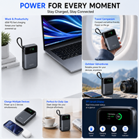 Batterie externe à charge rapide PD 65W, 20000mAh, câble USB-C intégré, écran numérique TFT, chargeur approuvé par les compagnies aériennes, vente flash